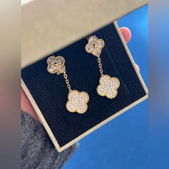 Lucky Alhambra Clover Drop Earrings with Crystal Accents - Picture 10 of 11